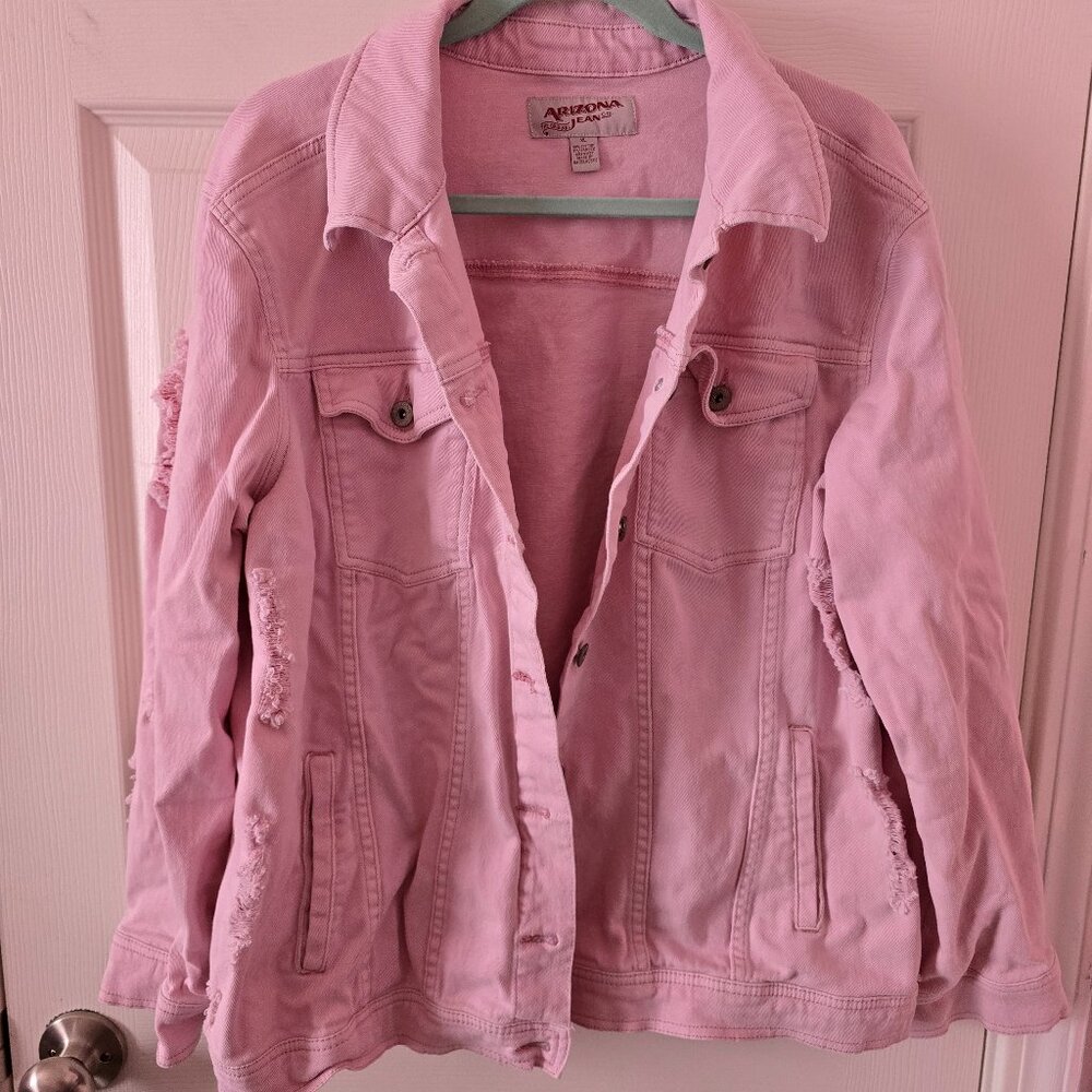 Arizona Jean Co Distressed Pink Jean Jacket